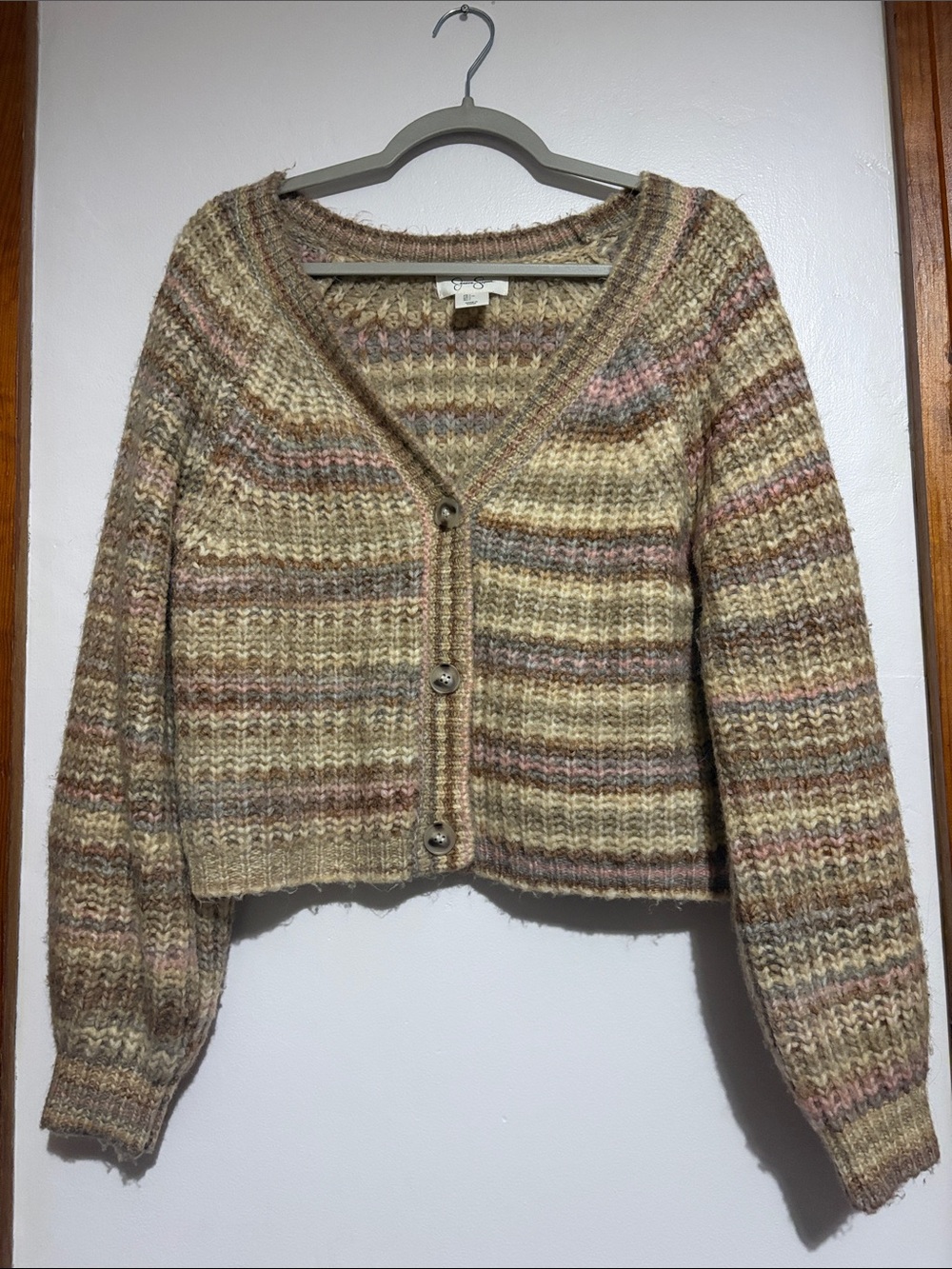 Jessica Simpson Cozy Striped V-Neck Cropped Cardigan Sweater - Multi Pastel